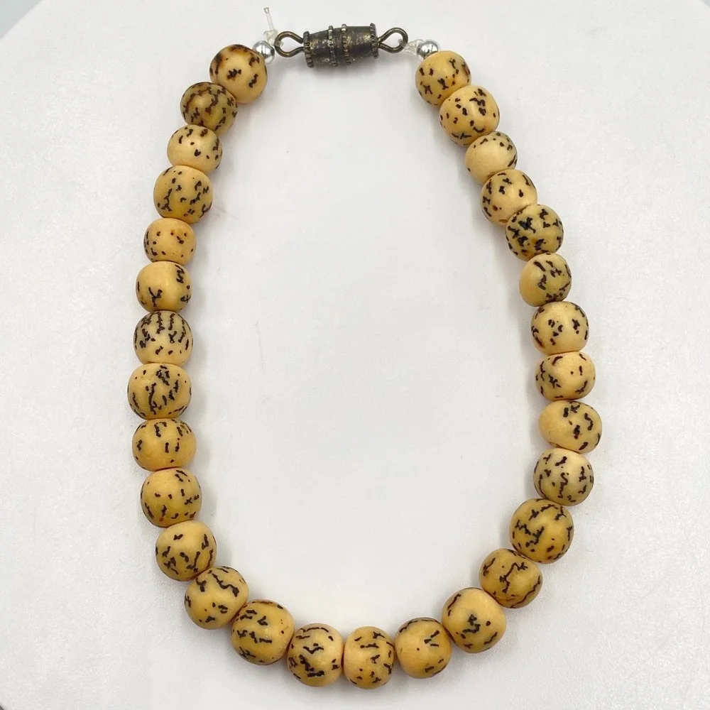 Vintage Boho Cream Bodhi Seed Beaded Strand Bracelet Earthy Hippie Y2K Classic